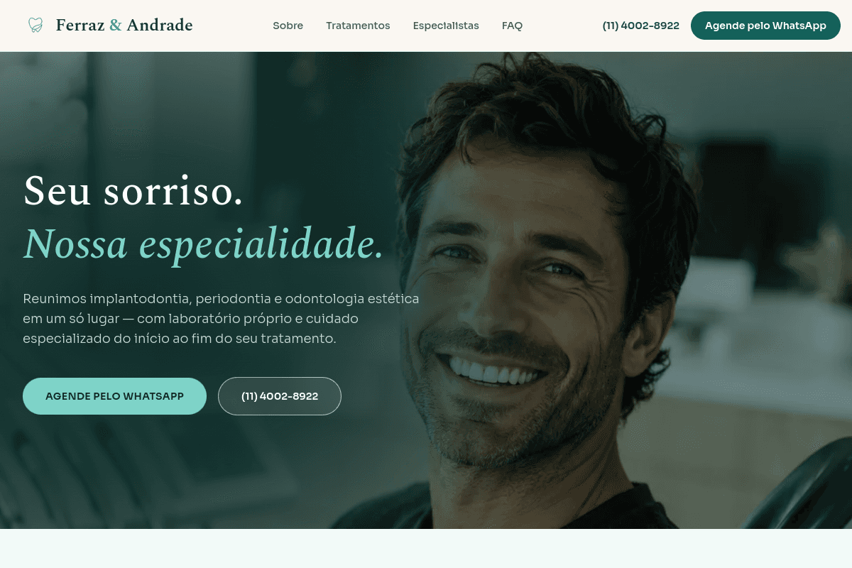 Site profissional da clínica odontológica Ferraz & Andrade